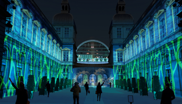 Théâtr'eaux, par Cotzen et Enzo Izzi - Fête des Lumières 2019, Cour de l'Hôtel de Ville